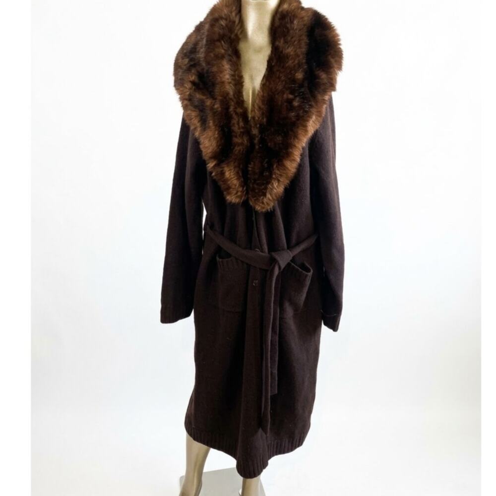 Lauren Ralph Lauren Wool Cashmere Faux Fur Collar Belted Cardigan Coat Womens 2X